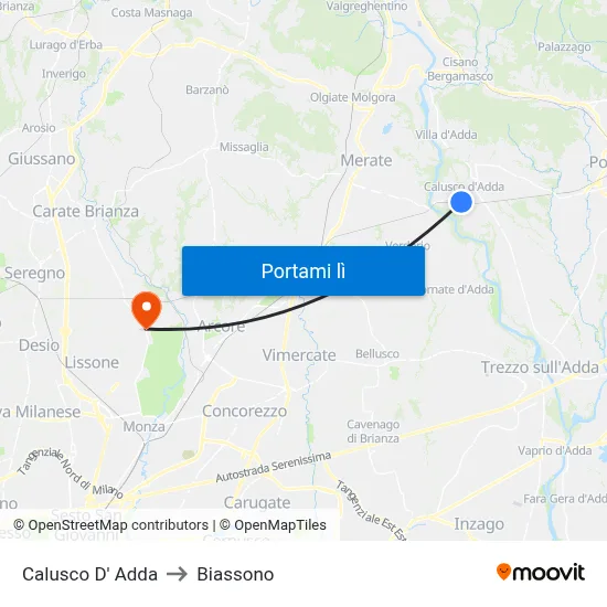 Calusco D' Adda to Biassono map