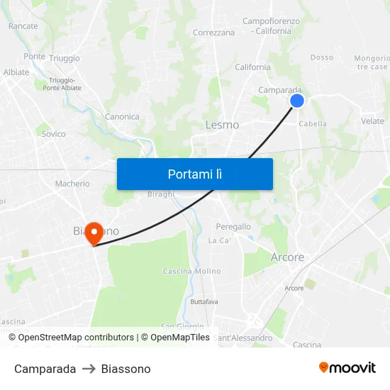 Camparada to Biassono map
