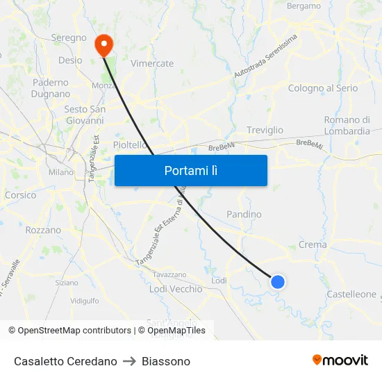 Casaletto Ceredano to Biassono map