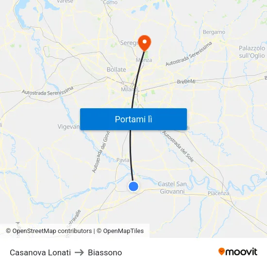 Casanova Lonati to Biassono map