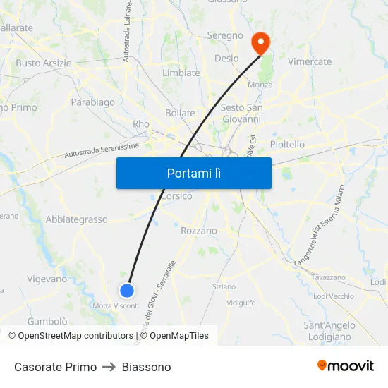 Casorate Primo to Biassono map