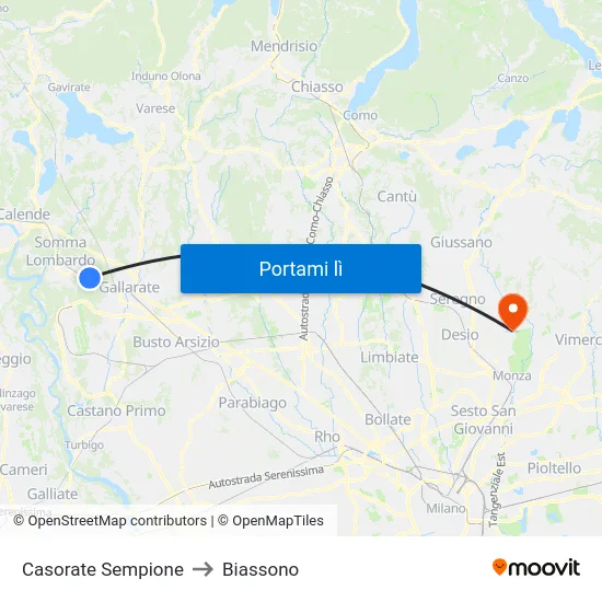 Casorate Sempione to Biassono map