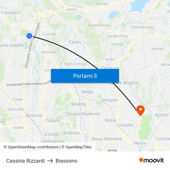 Cassina Rizzardi to Biassono map
