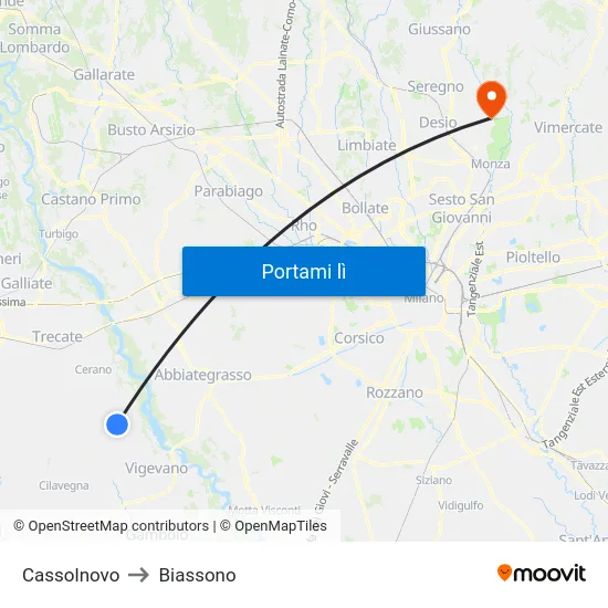 Cassolnovo to Biassono map