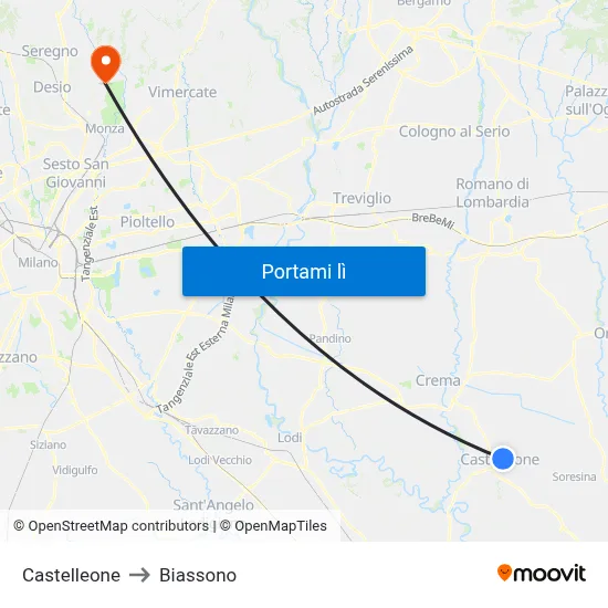 Castelleone to Biassono map