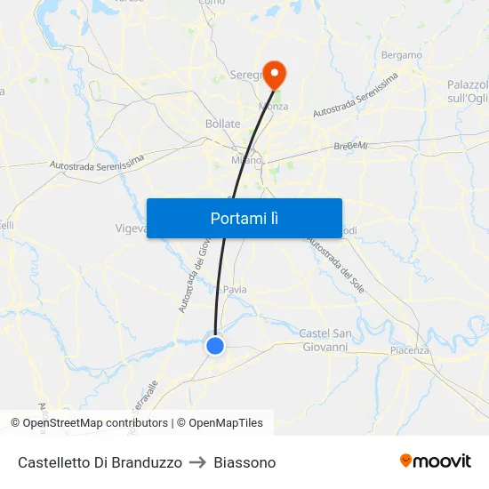 Castelletto Di Branduzzo to Biassono map