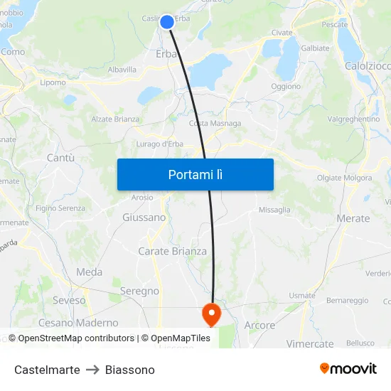 Castelmarte to Biassono map
