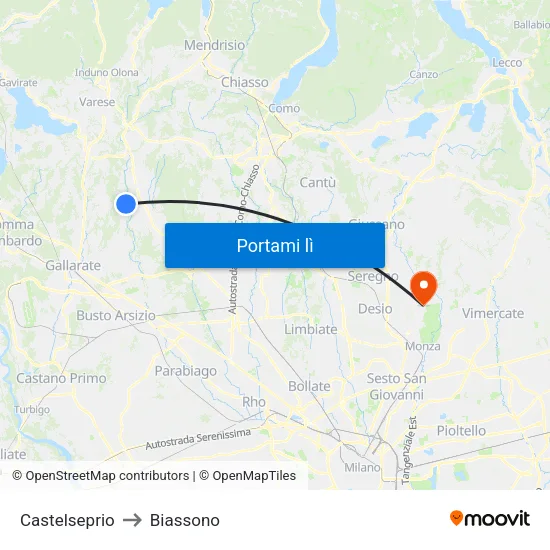 Castelseprio to Biassono map