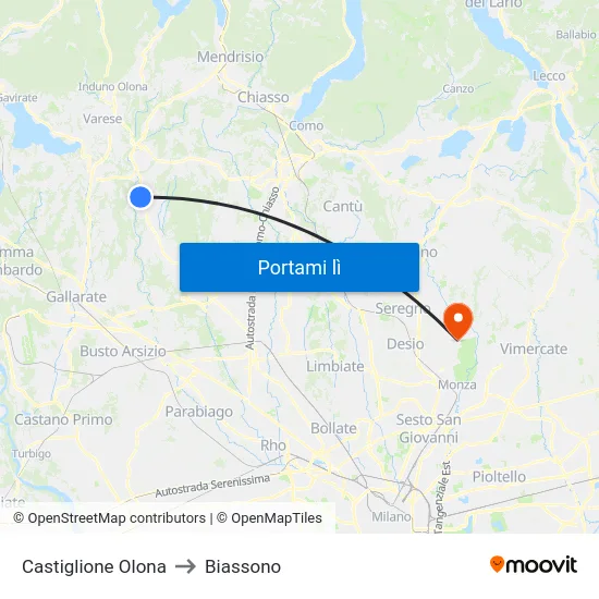 Castiglione Olona to Biassono map
