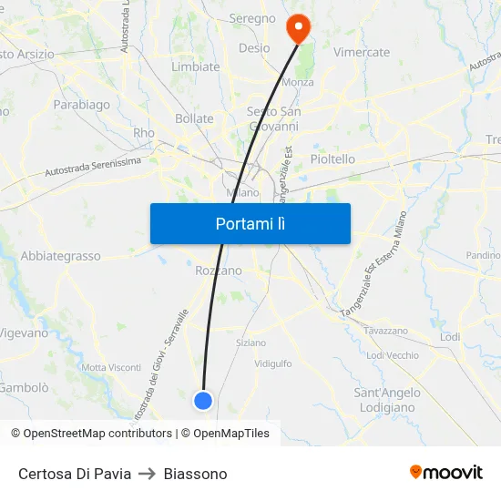 Certosa Di Pavia to Biassono map