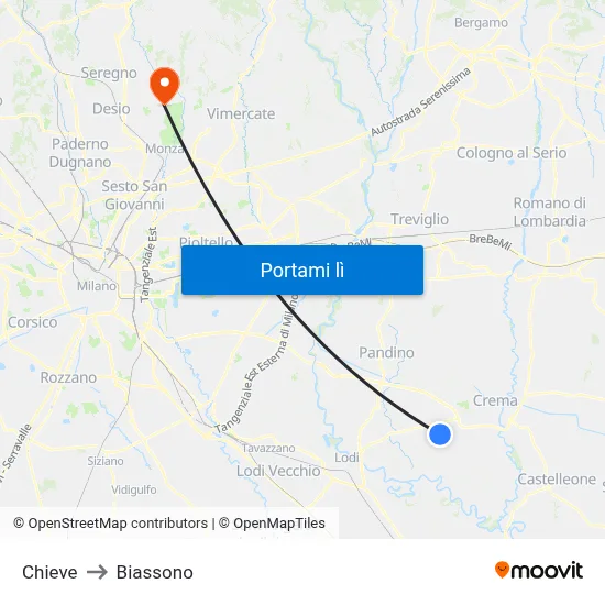 Chieve to Biassono map