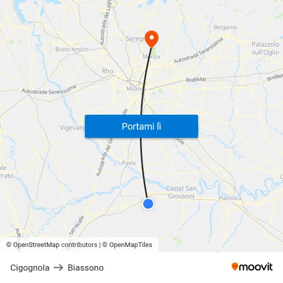 Cigognola to Biassono map