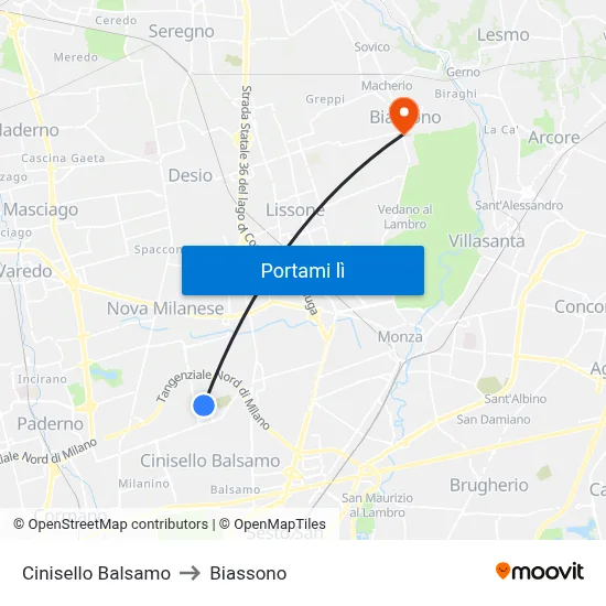 Cinisello Balsamo to Biassono map
