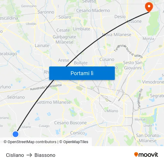 Cisliano to Biassono map