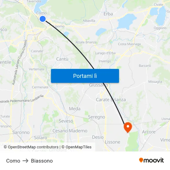 Como to Biassono map