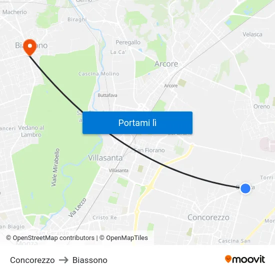 Concorezzo to Biassono map