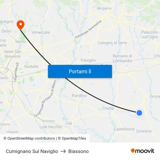 Cumignano Sul Naviglio to Biassono map