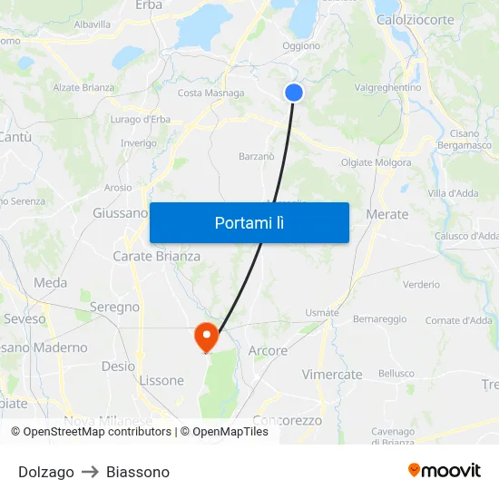 Dolzago to Biassono map