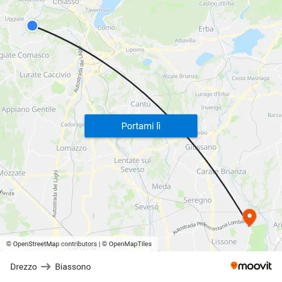 Drezzo to Biassono map