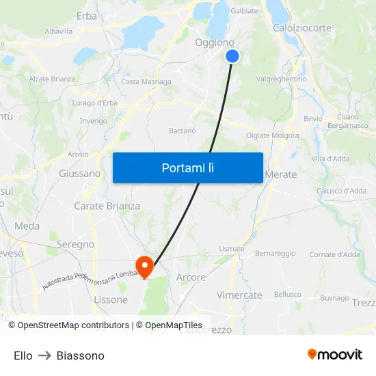 Ello to Biassono map