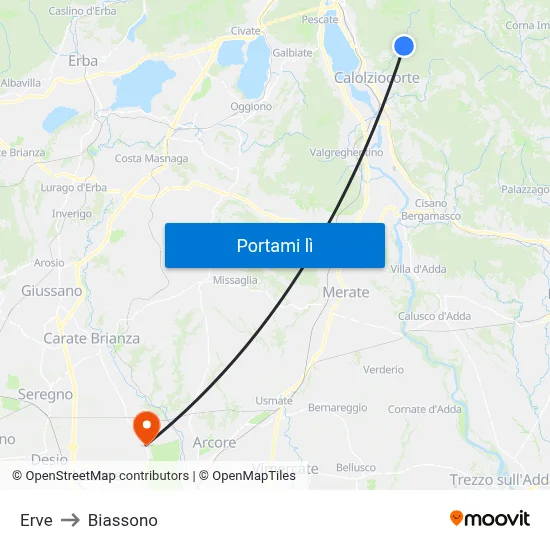 Erve to Biassono map