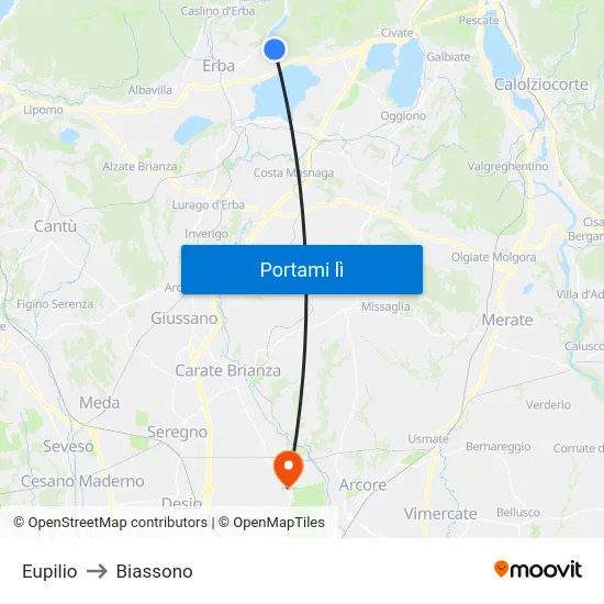 Eupilio to Biassono map