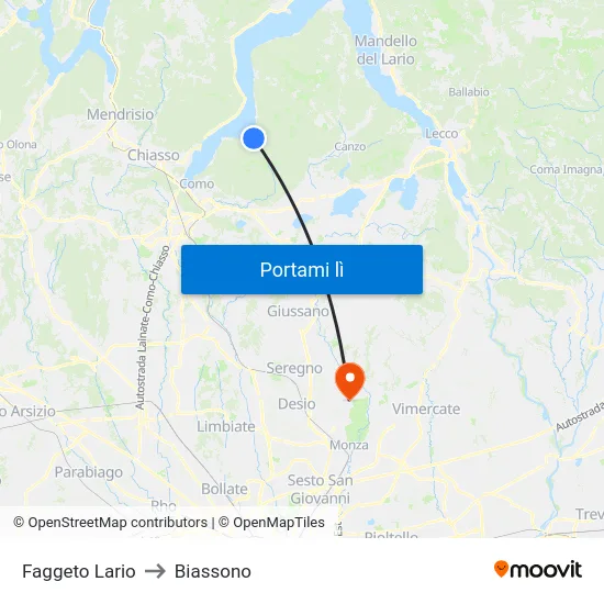 Faggeto Lario to Biassono map