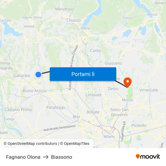Fagnano Olona to Biassono map