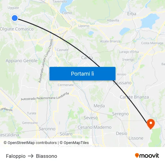 Faloppio to Biassono map