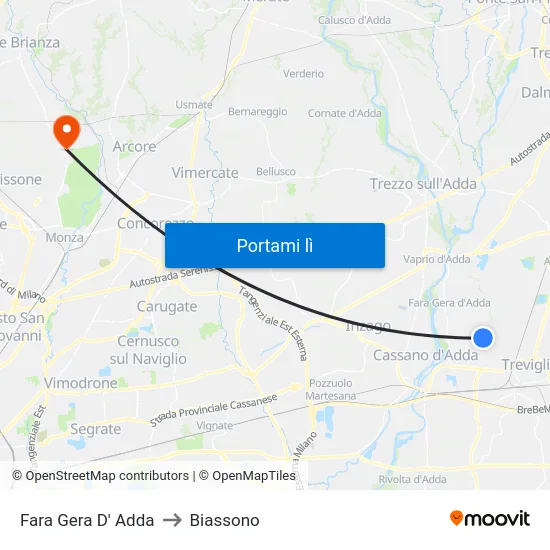 Fara Gera D' Adda to Biassono map