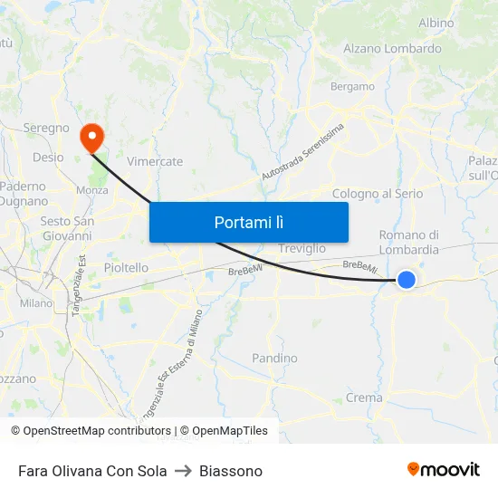 Fara Olivana Con Sola to Biassono map