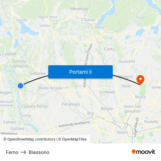 Ferno to Biassono map