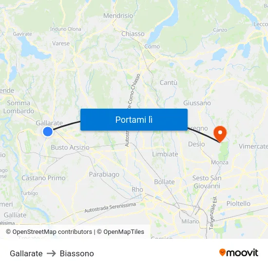Gallarate to Biassono map