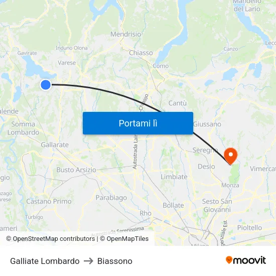 Galliate Lombardo to Biassono map