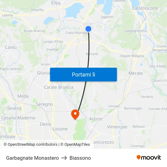 Garbagnate Monastero to Biassono map