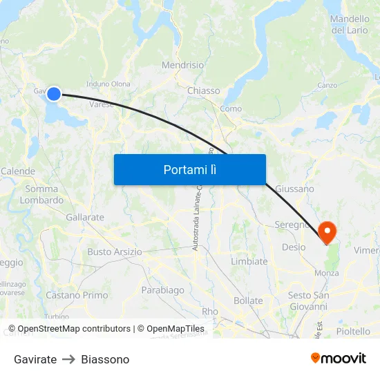 Gavirate to Biassono map