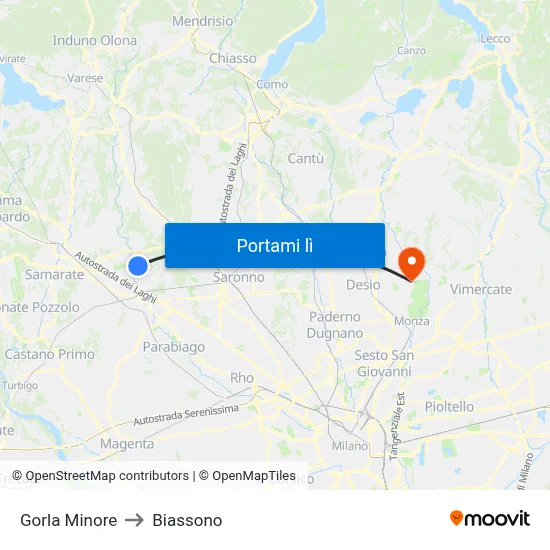 Gorla Minore to Biassono map