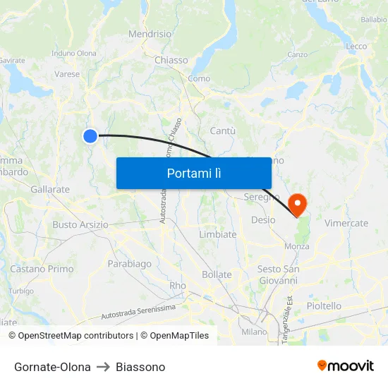 Gornate-Olona to Biassono map