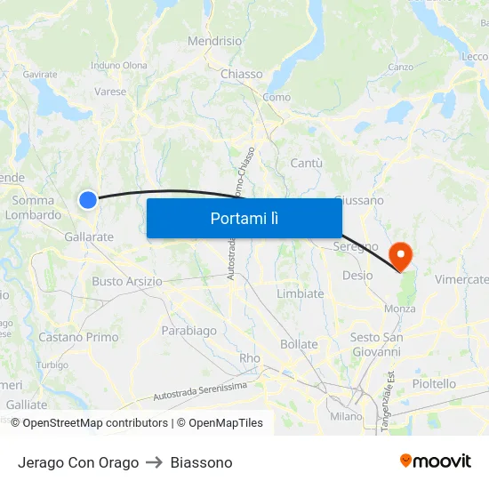 Jerago Con Orago to Biassono map