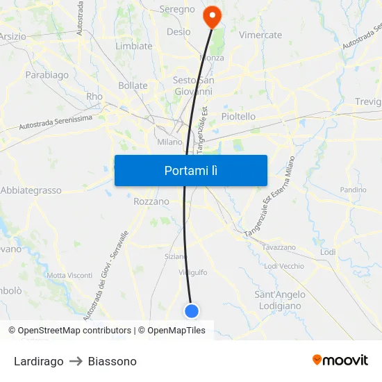 Lardirago to Biassono map