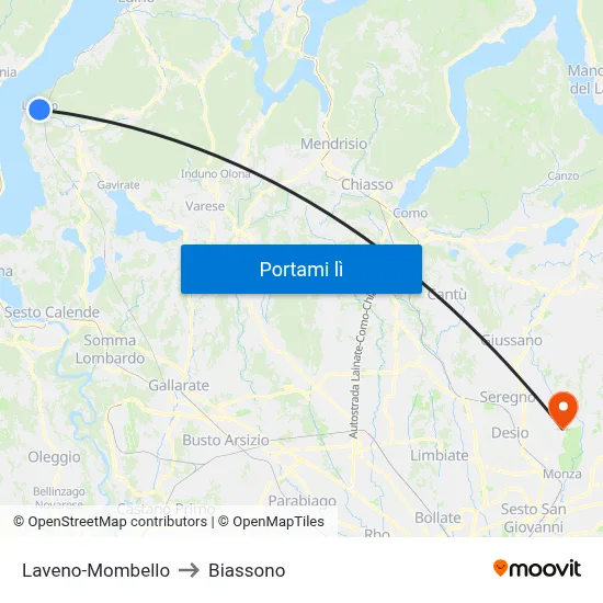 Laveno-Mombello to Biassono map