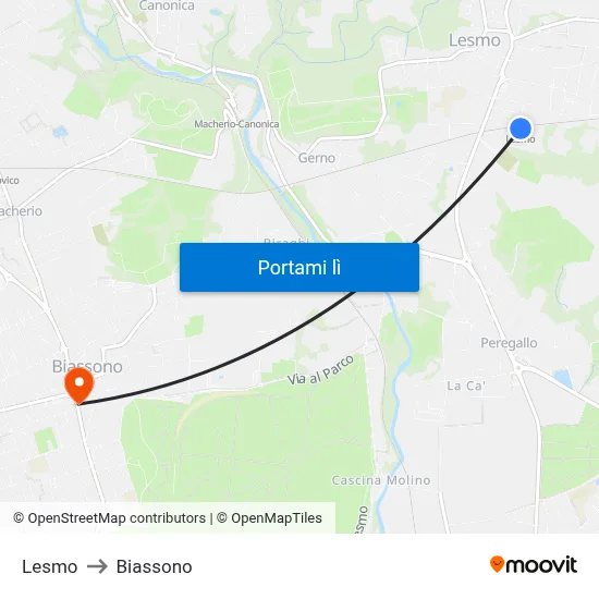 Lesmo to Biassono map