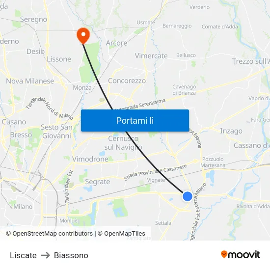 Liscate to Biassono map