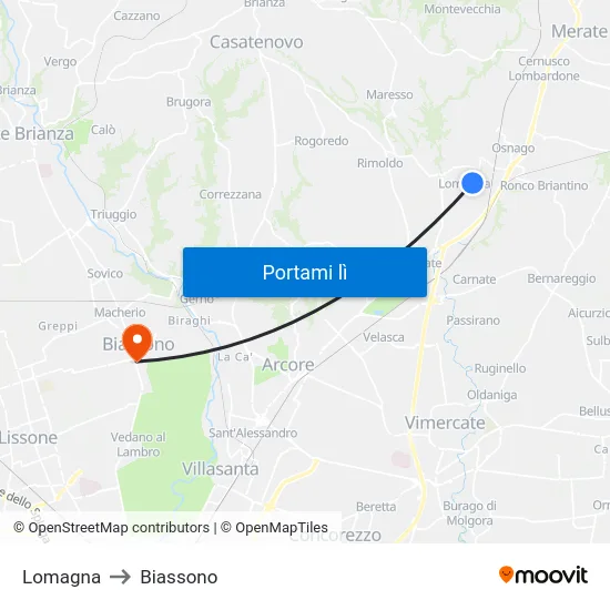 Lomagna to Biassono map
