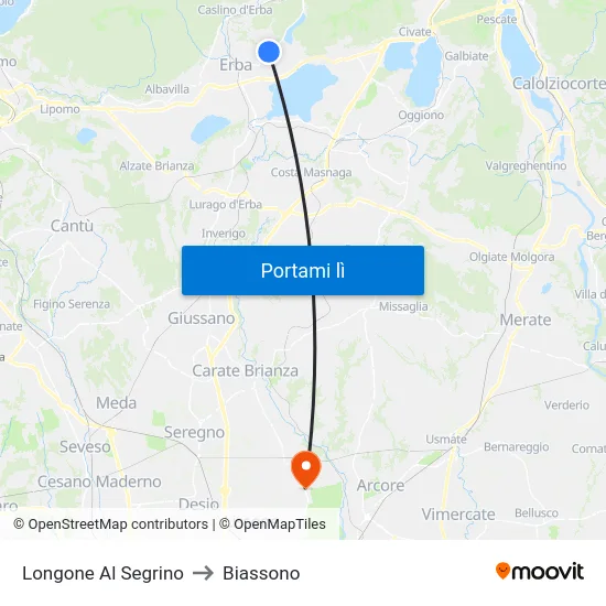 Longone Al Segrino to Biassono map