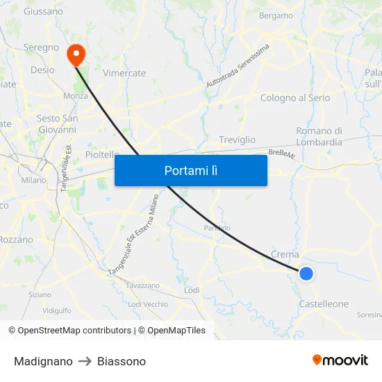 Madignano to Biassono map