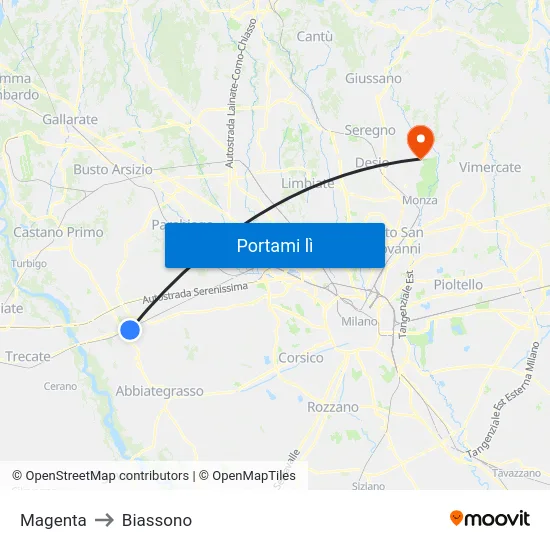 Magenta to Biassono map