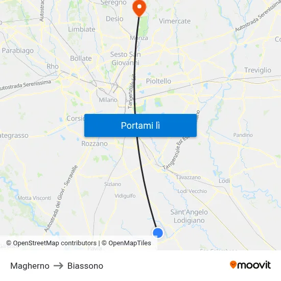 Magherno to Biassono map