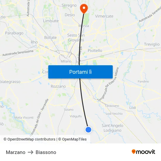 Marzano to Biassono map