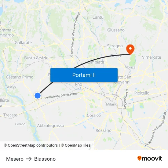Mesero to Biassono map